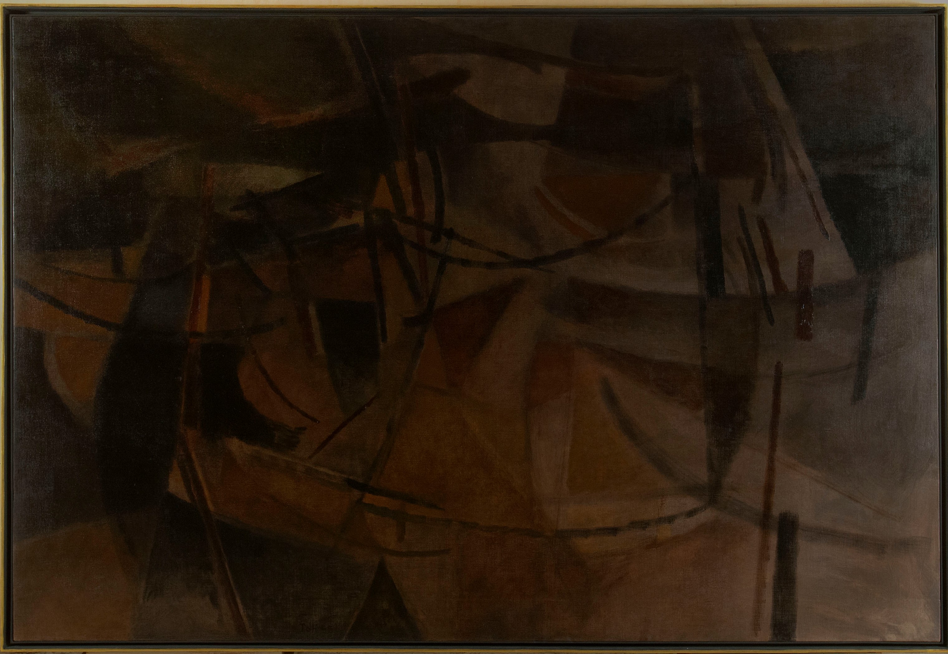 La caccia n.1, composizione astratta (dipinto, opera isolata) di Scialoja Toti - ambito italiano (metà XX)