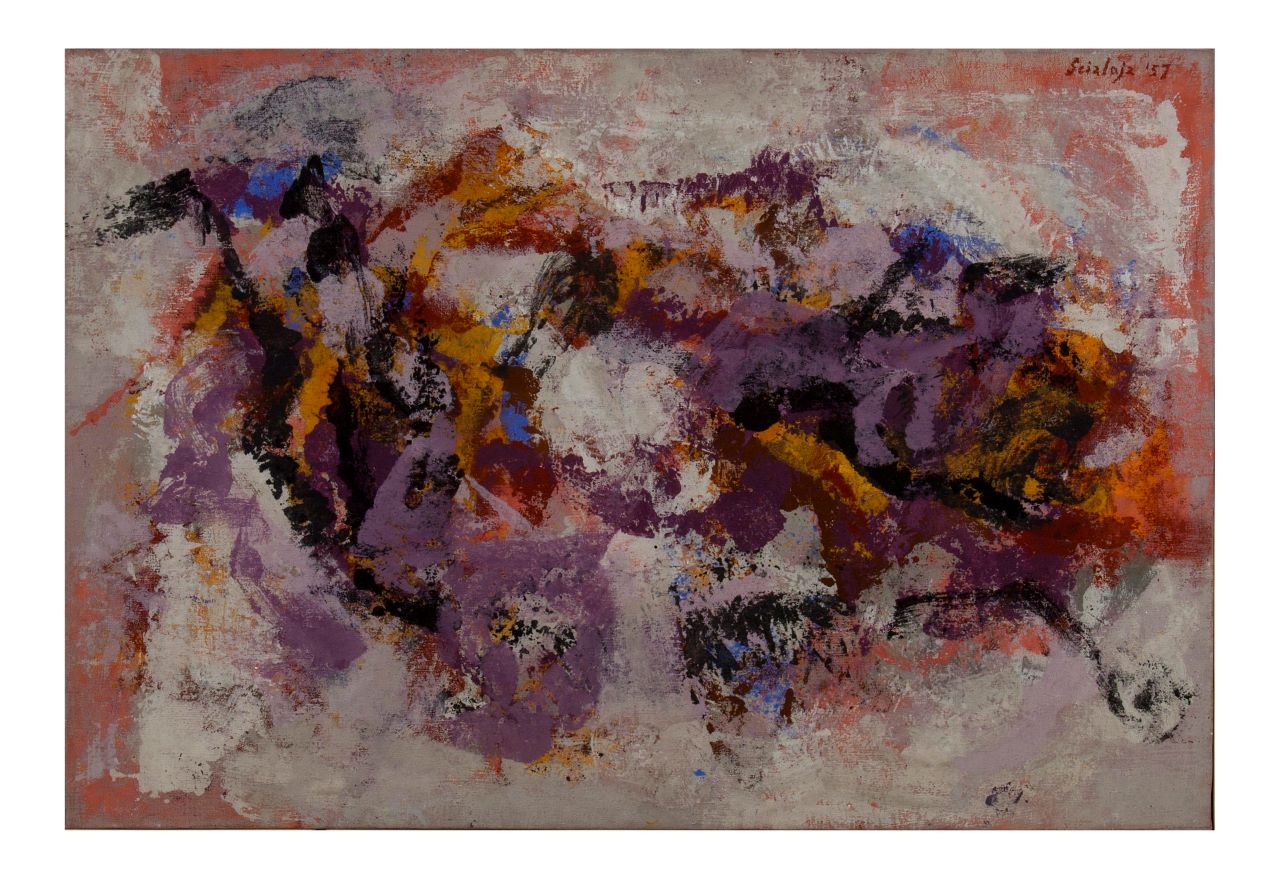 Lorelay, composizione astratta (dipinto, opera isolata) di Scialoja Toti - ambito italiano (metà XX)