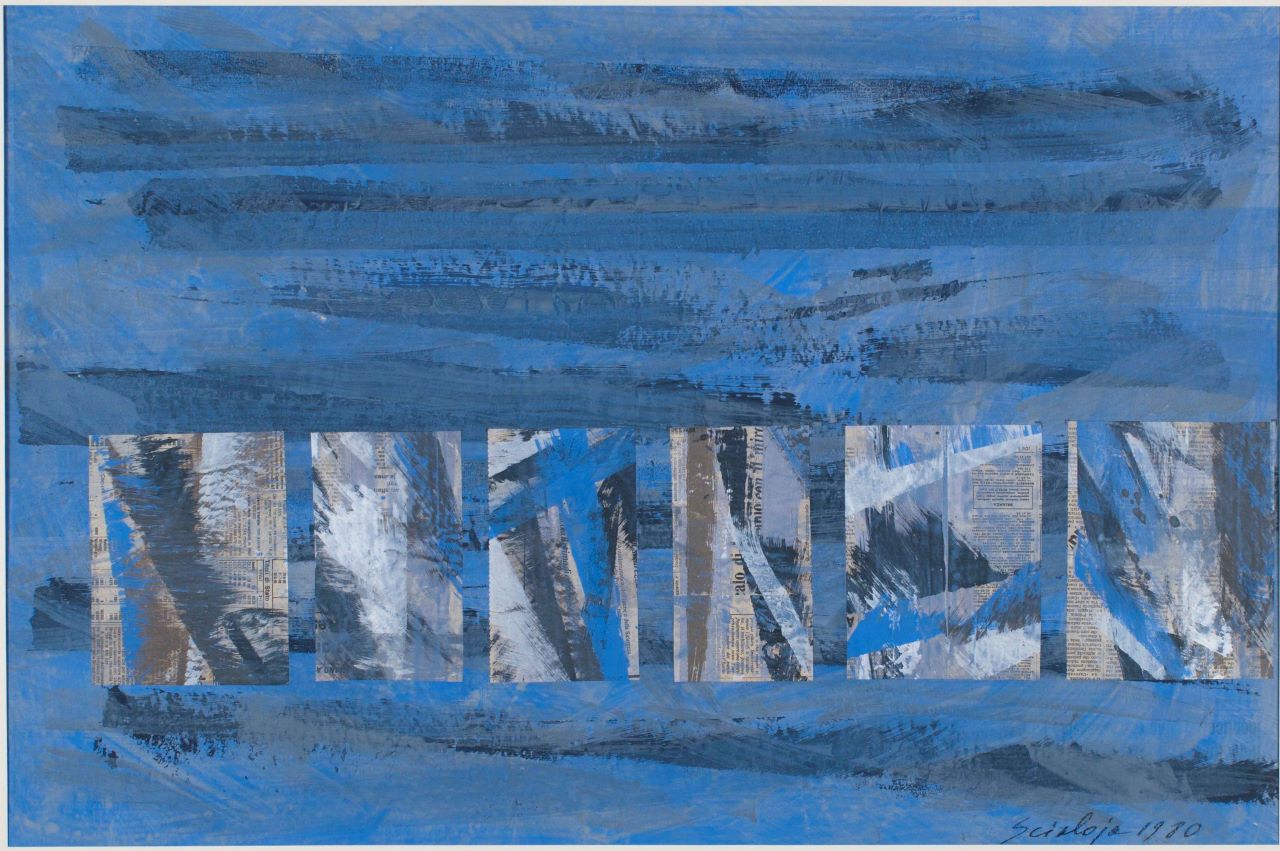 Senza titolo, composizione astratta (collage) di Scialoja Toti (Sec. XX)