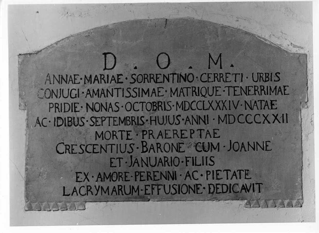 lapide commemorativa - bottega Italia meridionale (sec. XIX)