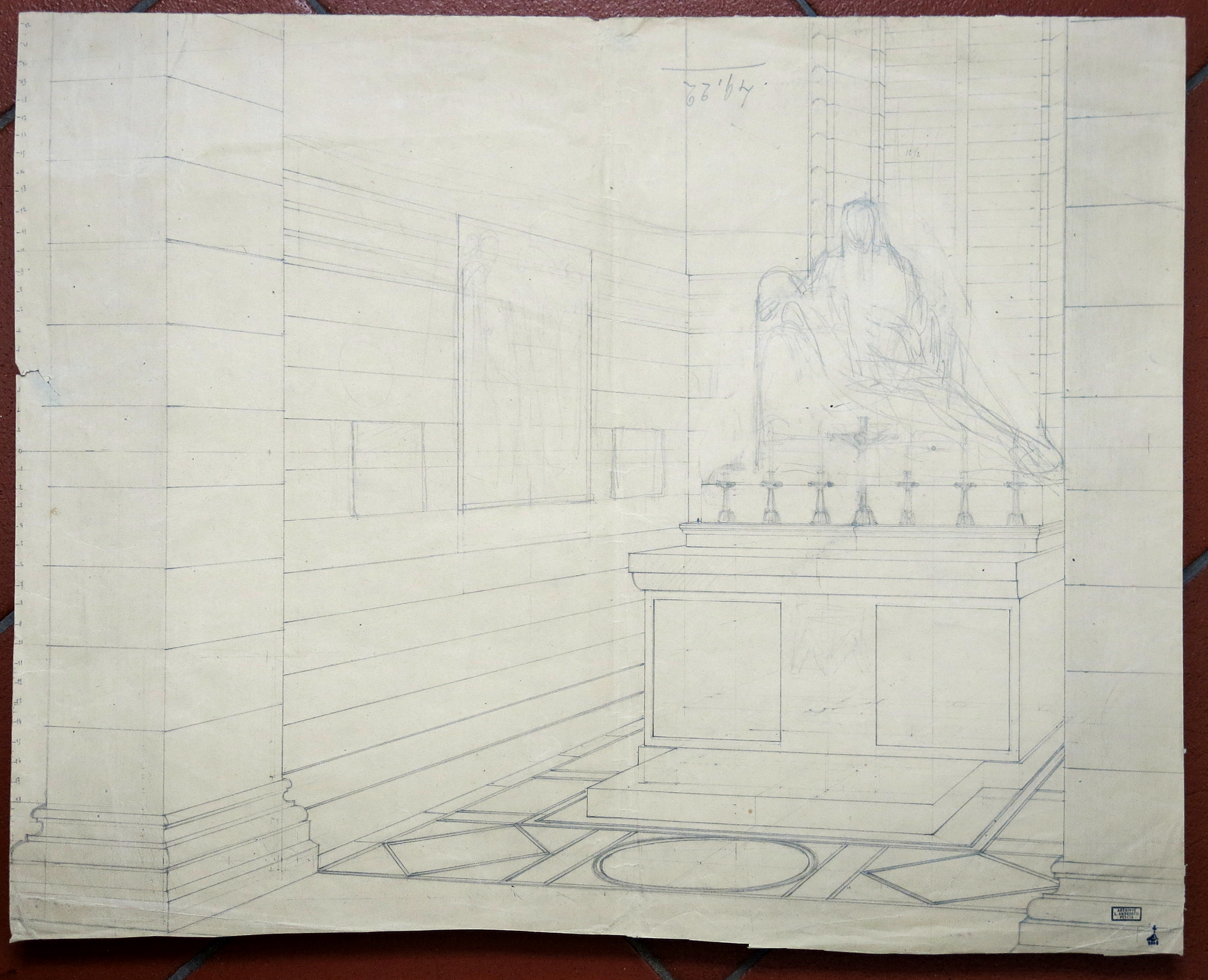 Progetto per la cappella votiva alla Madre Italiana (disegno preparatorio) di Andreotti Libero (prima metà XX)