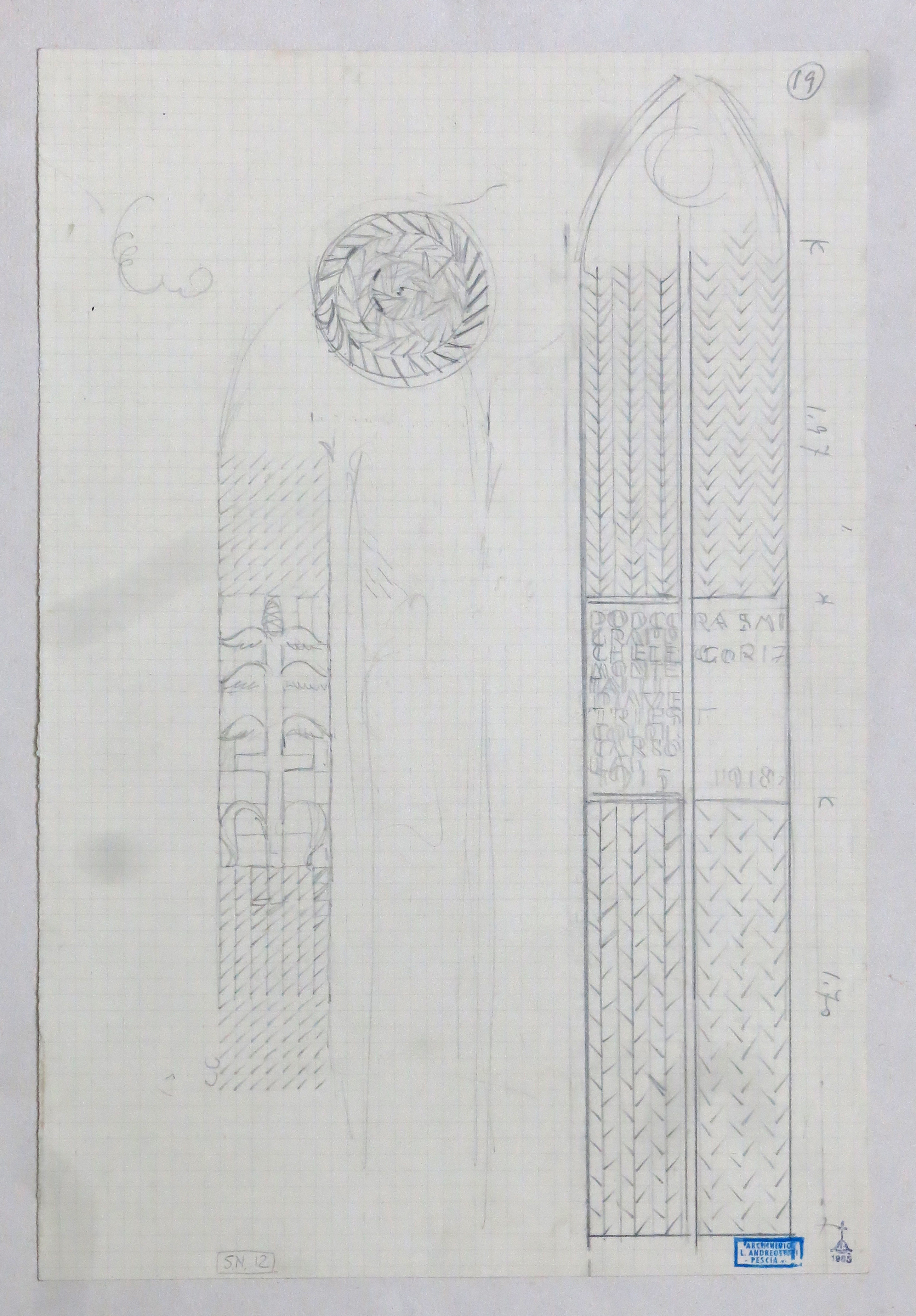 Studi per la vetrata della cappella votiva alla Madre Italiana (disegno preparatorio) di Andreotti Libero (prima metà XX)