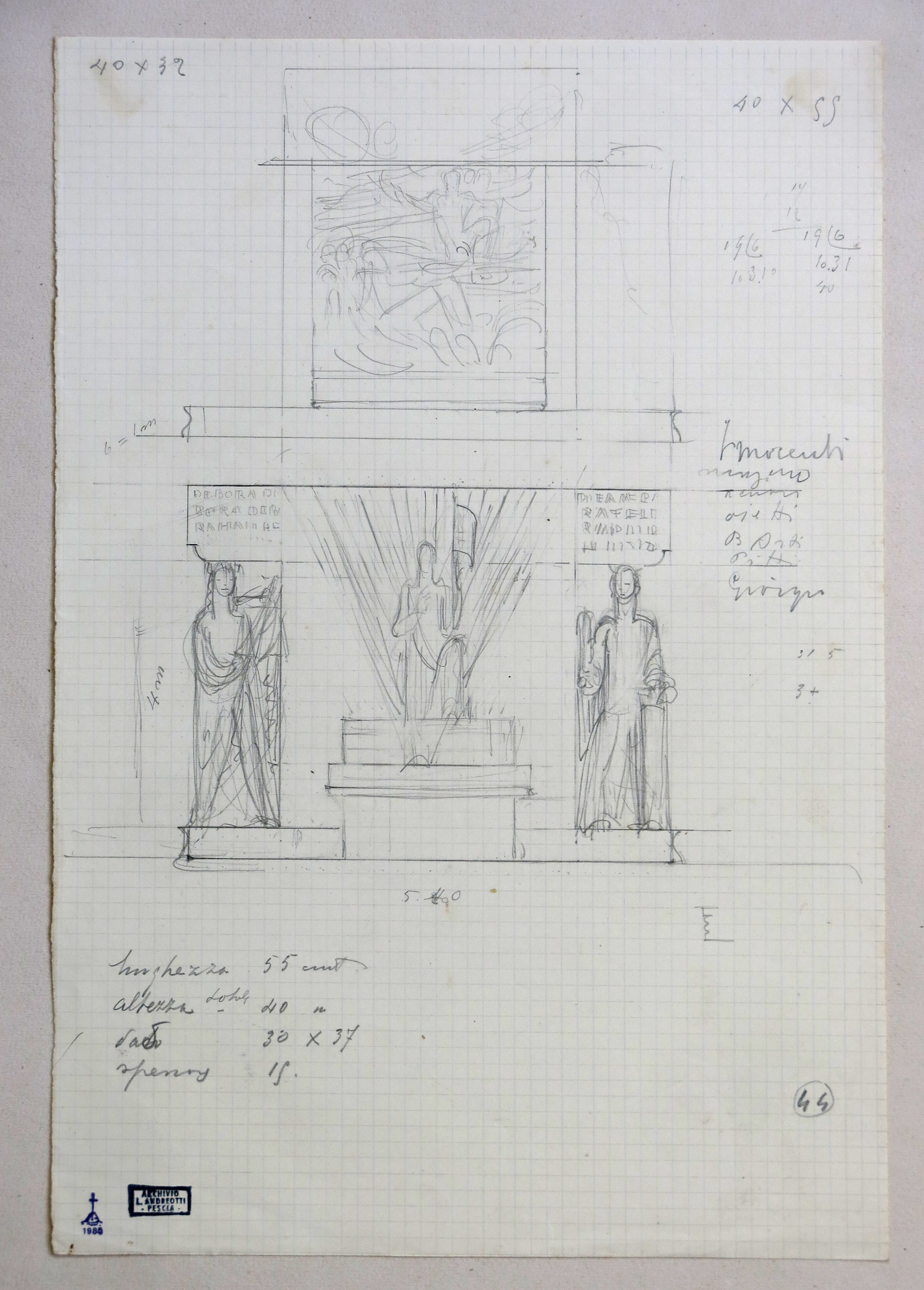 Studi per il Monumento alla Vittoria di Bolzano (disegno preparatorio) di Andreotti Libero (prima metà XX)