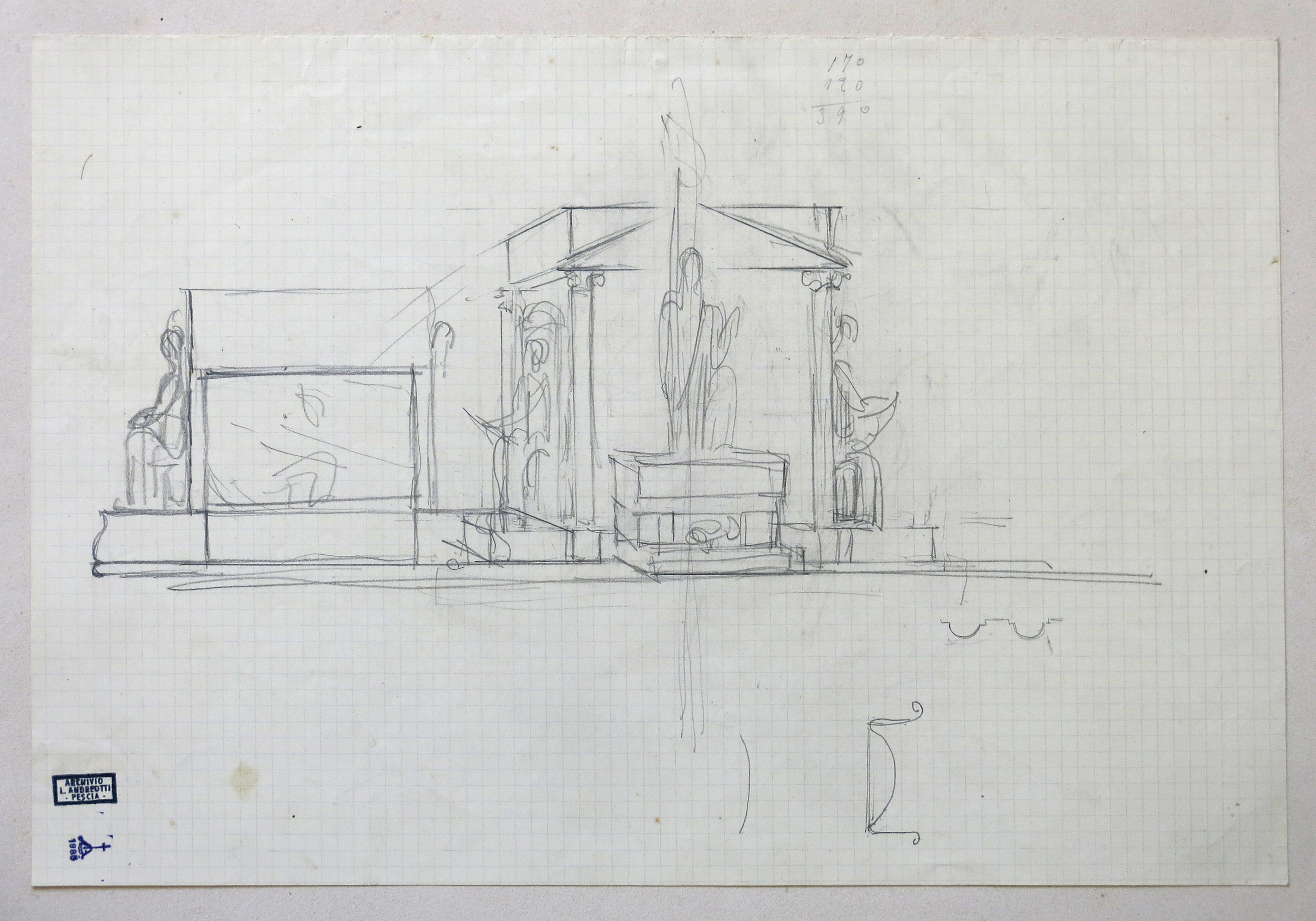 Studio per l'altare con Cristo risorto e le Virtù del Monumento alla Vittoria di Bolzano (disegno preparatorio) di Andreotti Libero (prima metà XX)