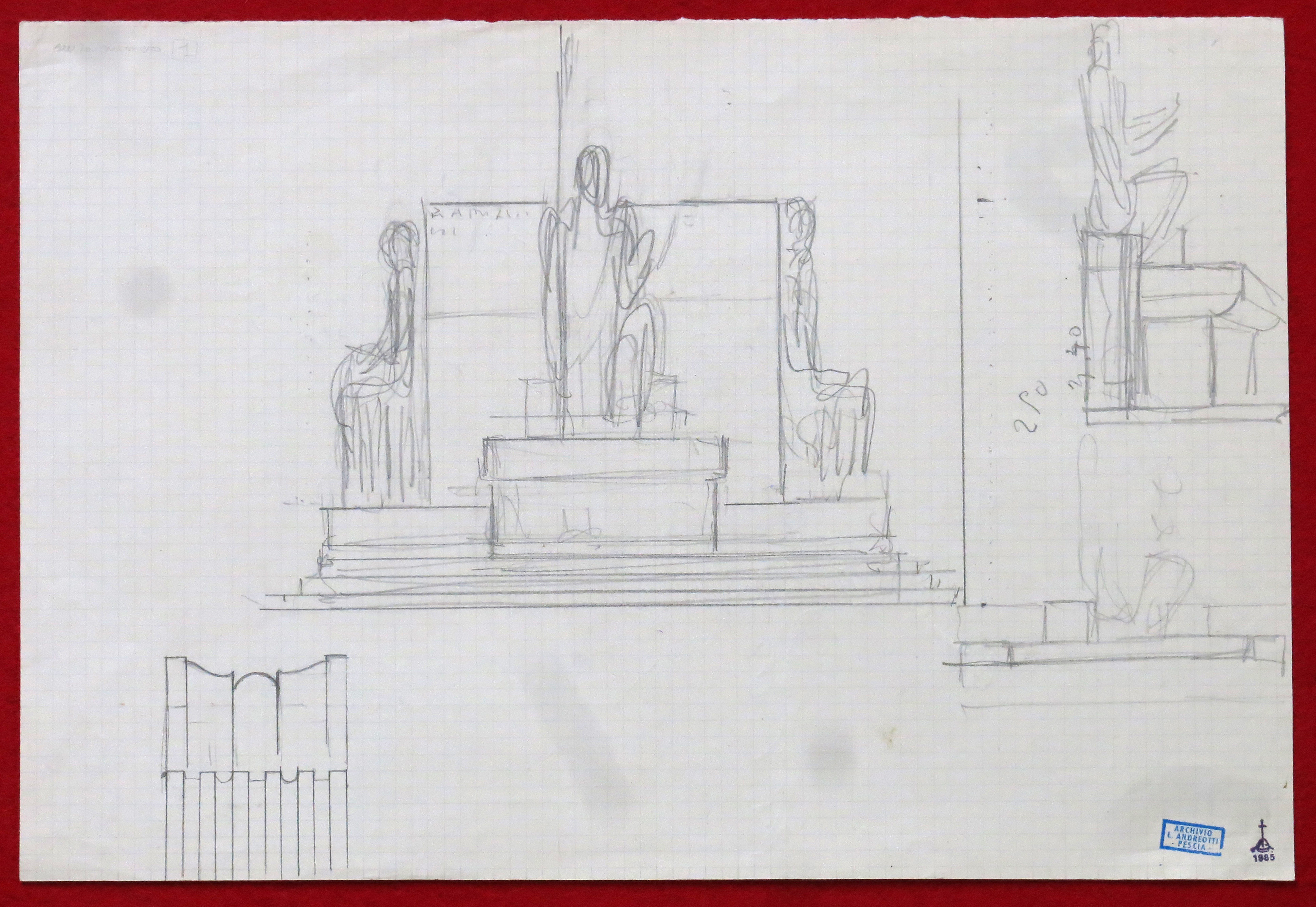 Studio per l'altare con Cristo risorto e le Virtù del Monumento alla Vittoria di Bolzano (disegno preparatorio) di Andreotti Libero (prima metà XX)