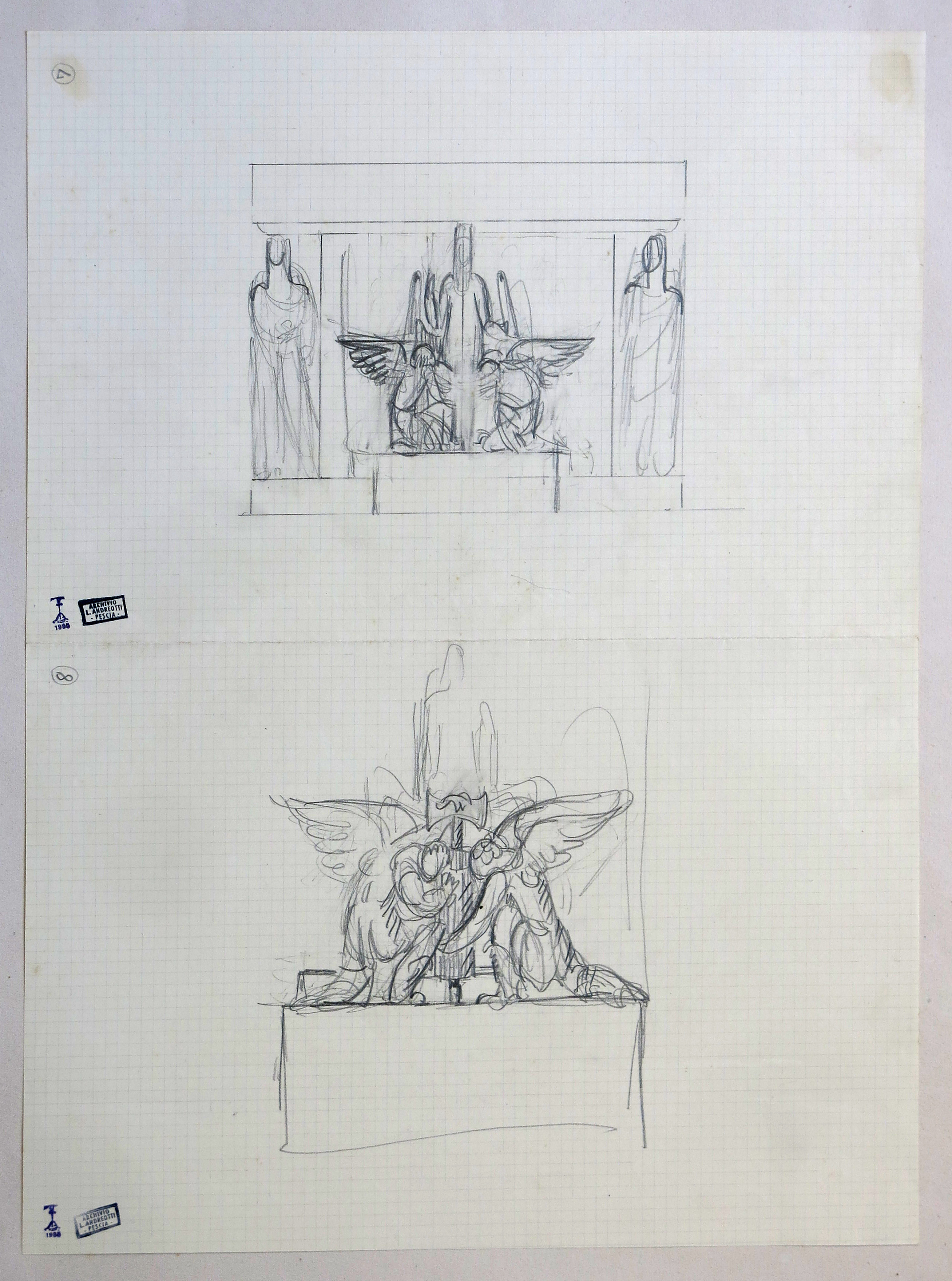 Studi per il gruppo centrale dell'altare del Monumento alla Vittoria di Bolzano (disegno preparatorio) di Andreotti Libero (prima metà XX)