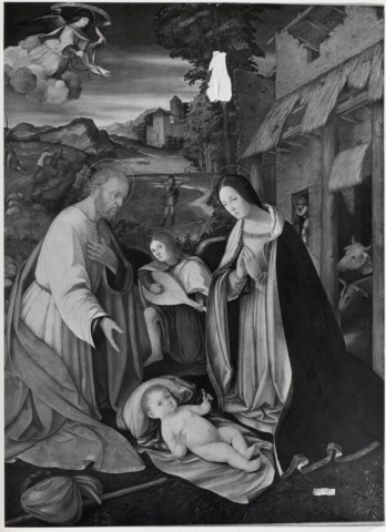 Madonna adorante il Bambino con San Giuseppe e un angelo, Natività (dipinto) di De' Beci, Lorenzo (prima metà XVI)