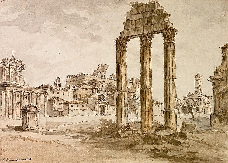 Veduta del Foro Romano (disegno, serie) di Laurent Pécheux (attribuito) (terzo quarto XVIII)