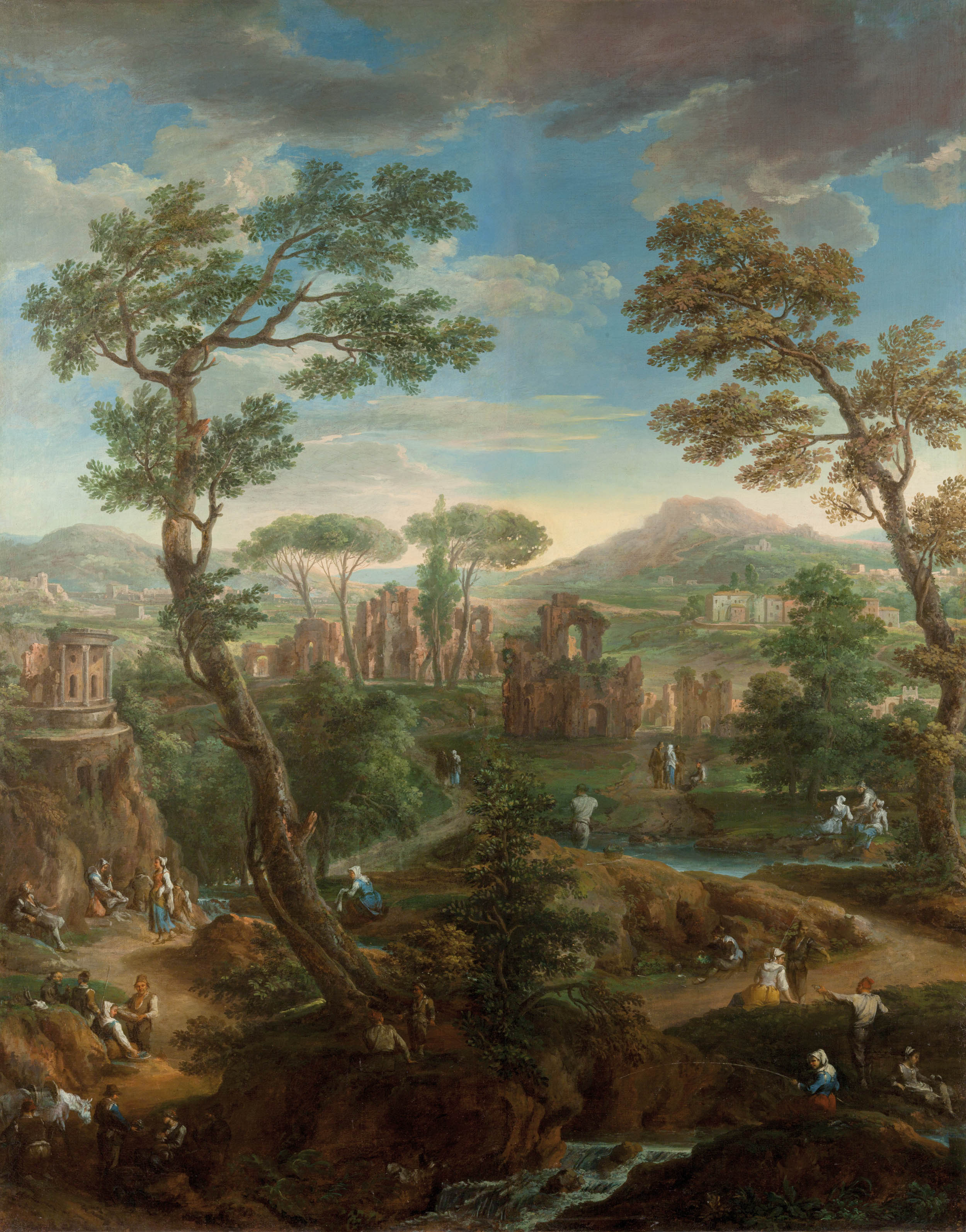 Paesaggio fantasioso con rovine romane e figure (dipinto, ciclo) di Anesi, Paolo (attribuito), Monaldi, Paolo (attribuito) (seconda metà XVIII)