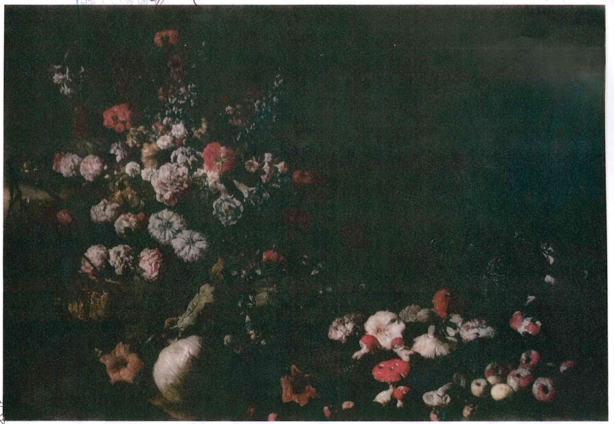 Natura morta con frutta, fiori, funghi e uccelli (dipinto, coppia) di Paolo Porpora (attribuito) (XVII)
