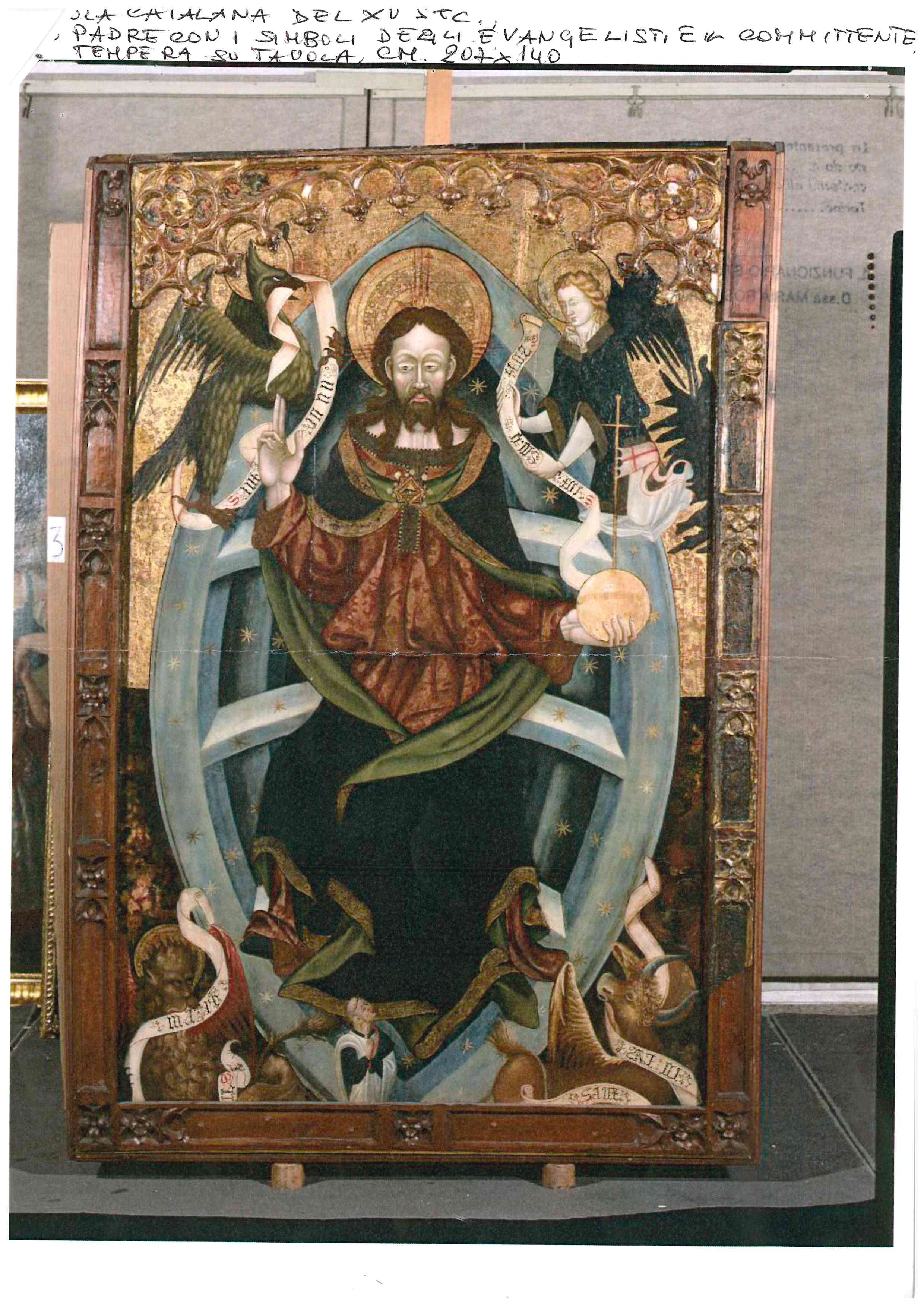 Dio Padre con i simboli degli Evangelisti e committente (dipinto, opera isolata) - scuola catalana (inizio XV)