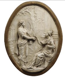 La città di Torino riceve dalla Fama le insegne della pace e del commercio (bassorilievo, serie) di Collino, Ignazio (attribuito) (seconda metà XVIII)