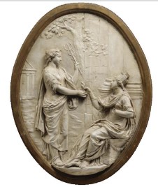 La città di Torino riceve dalla Fama le insegne della pace e del commercio (bassorilievo, serie) di Collino, Ignazio (attribuito) (seconda metà XVIII)