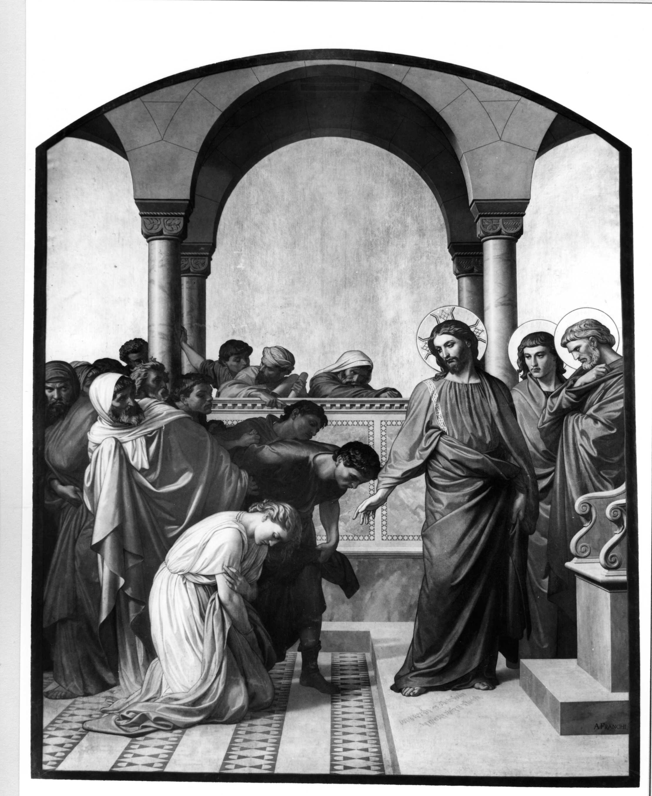 Cristo e l'adultera (dipinto, ciclo) di Franchi Alessandro (attribuito) (XIX)