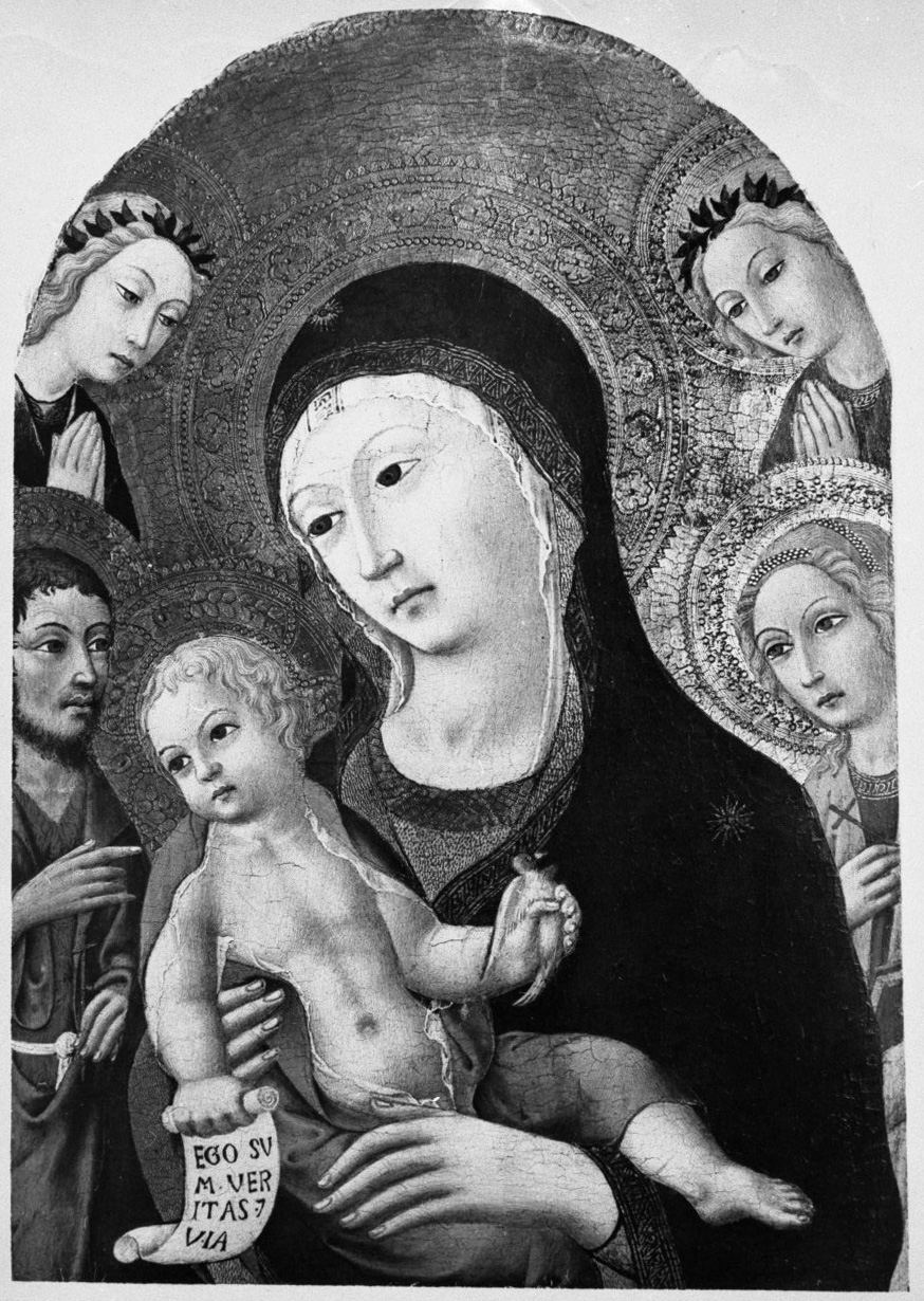 Madonna con Bambino, San Giovanni Battista e angeli (dipinto, opera isolata) di Sano di Pietro (secondo quarto XV)