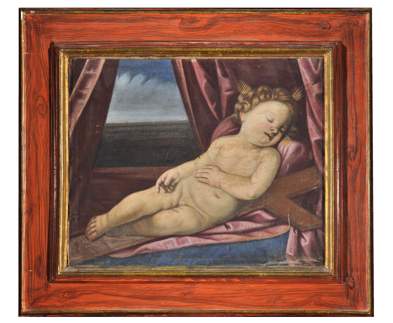 Gesù Bambino che dorme sulla croce (dipinto, opera isolata) - ambito bolognese (metà XVII)