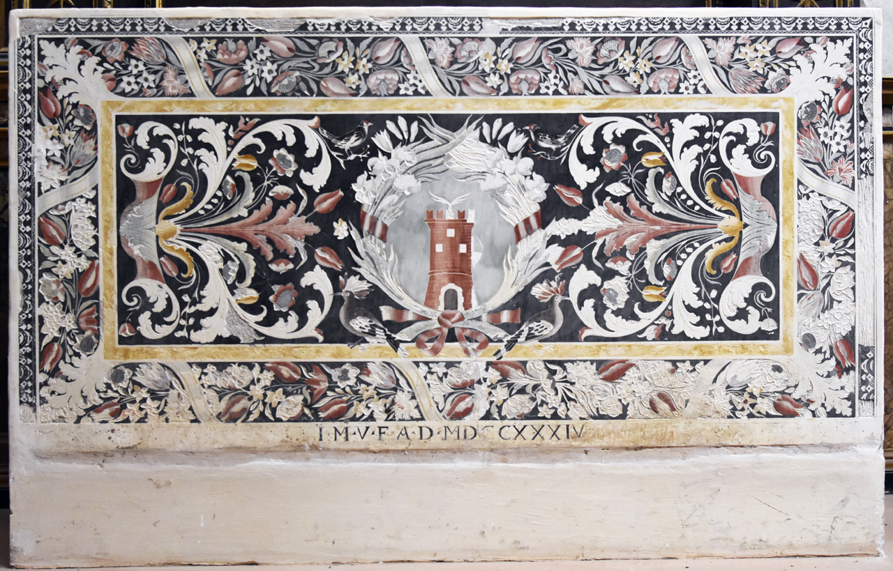 simboli del martirio di Santa Barbara (paliotto - a pannello piano, elemento d'insieme) - bottega umbra (XVIII)