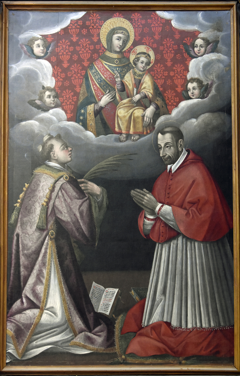 Madonna di Costantinopoli, Madonna con Bambino e angeli tra Santo Stefano e San Carlo Borromeo (dipinto, elemento d'insieme) di Sensini Pietro Paolo (attribuito) (XVII)