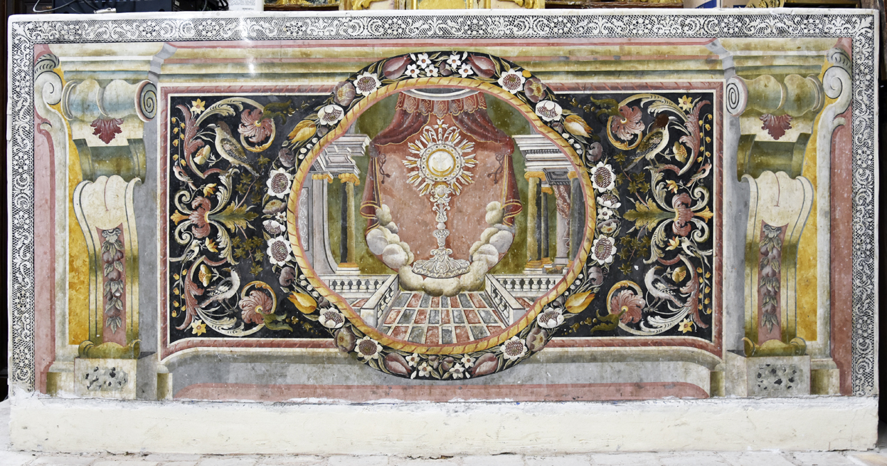 ostensorio e motivi vegetali (paliotto - a pannello piano, elemento d'insieme) - bottega umbra (secondo quarto XVIII)
