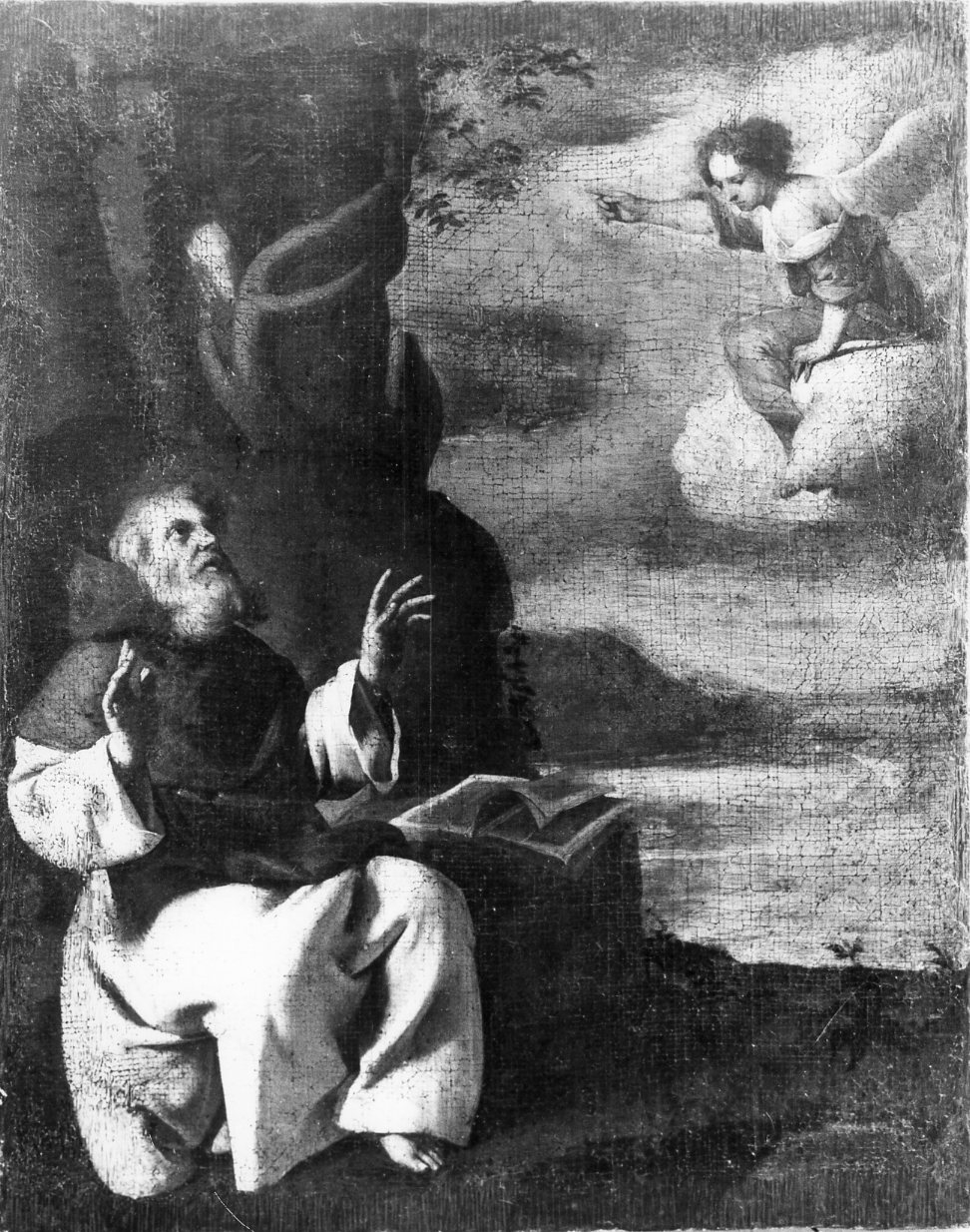 Sant'Antonio tentato all'avidità da un catino d'argento colmo di monete (dipinto, elemento d'insieme) di Guarino Francesco (attribuito) (inizio/ fine sec. XVII)