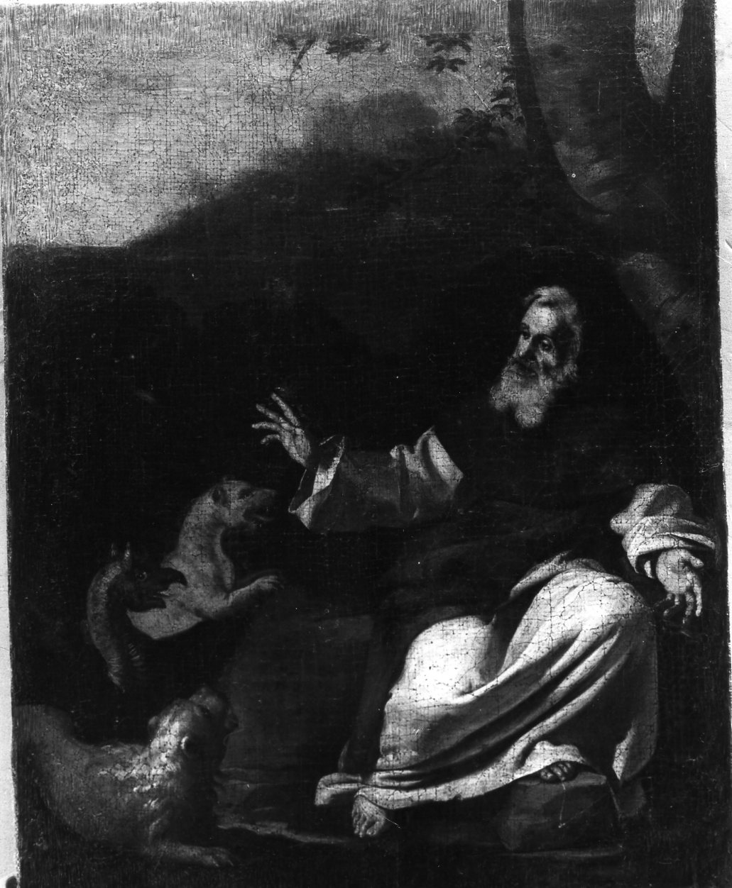Sant'Antonio aggredito dai demoni sotto le spoglie di bestie feroci (dipinto, elemento d'insieme) di Guarino Francesco (attribuito) (secondo quarto sec. XVII)