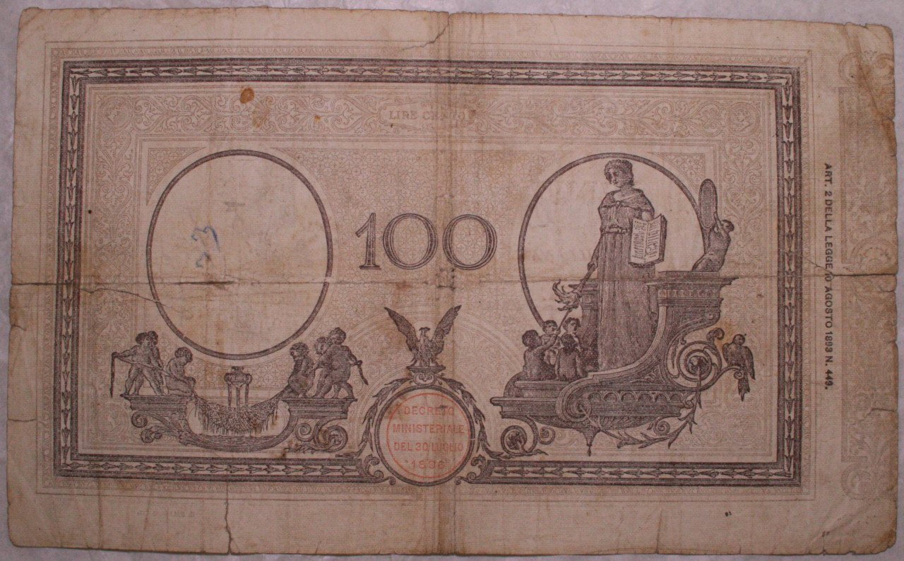 banconota - 100 Lire di Rinaldo Barbetti, E. Ballarini (SECOLI/ XX)