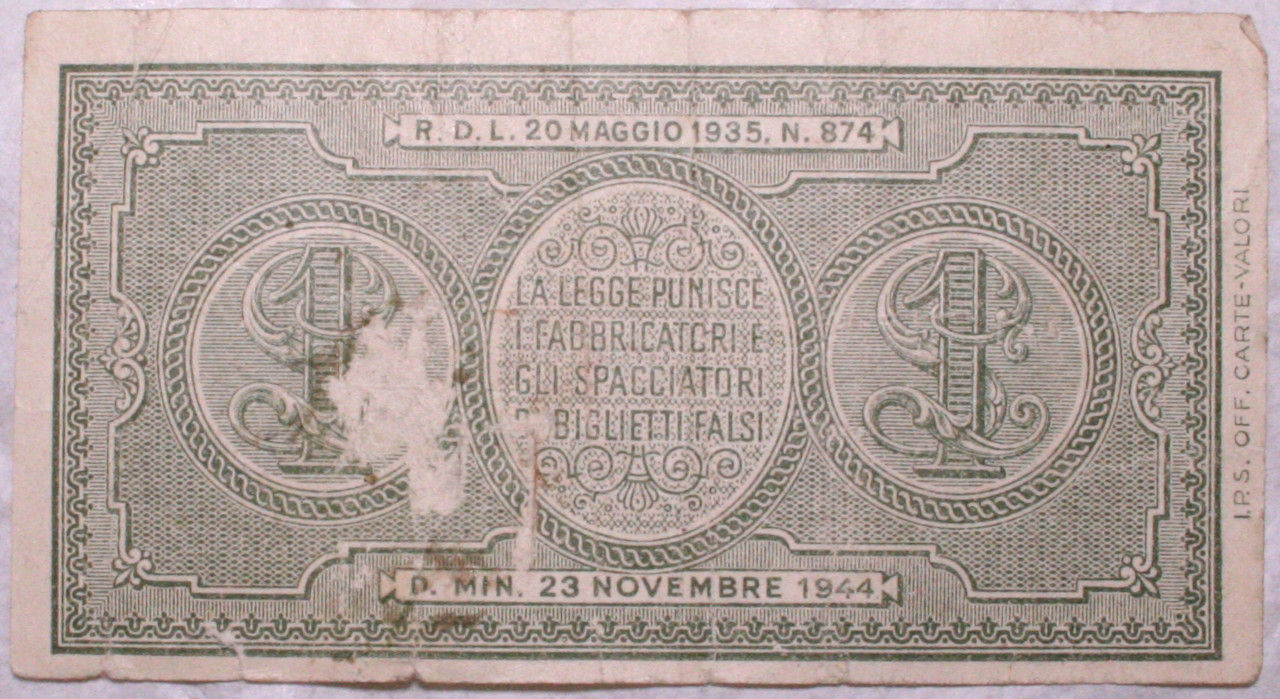 banconota - 1 Lira di Istituto poligrafico dello Stato (SECOLI/ XX)