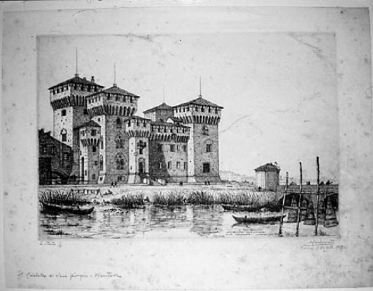 Veduta di Mantova: Castello di S. Giorgio (stampa, elemento d'insieme) di Carbonati Antonio, Carbonati Antonio, Carbonati Antonio (sec. XX)