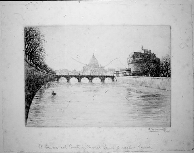 Veduta di Roma: il Tevere (stampa, elemento d'insieme) di Carbonati Antonio, Carbonati Antonio, Carbonati Antonio (sec. XX)