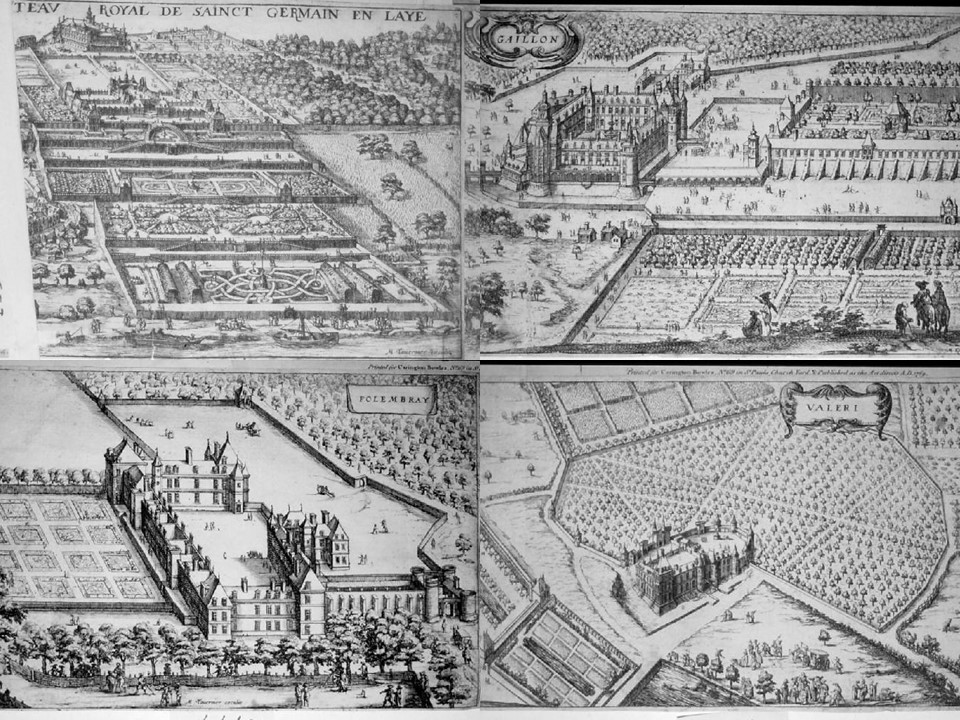 Veduta di castelli di Francia (stampa smarginata) di Tavernier Melchior (secc. XVI/ XVII)