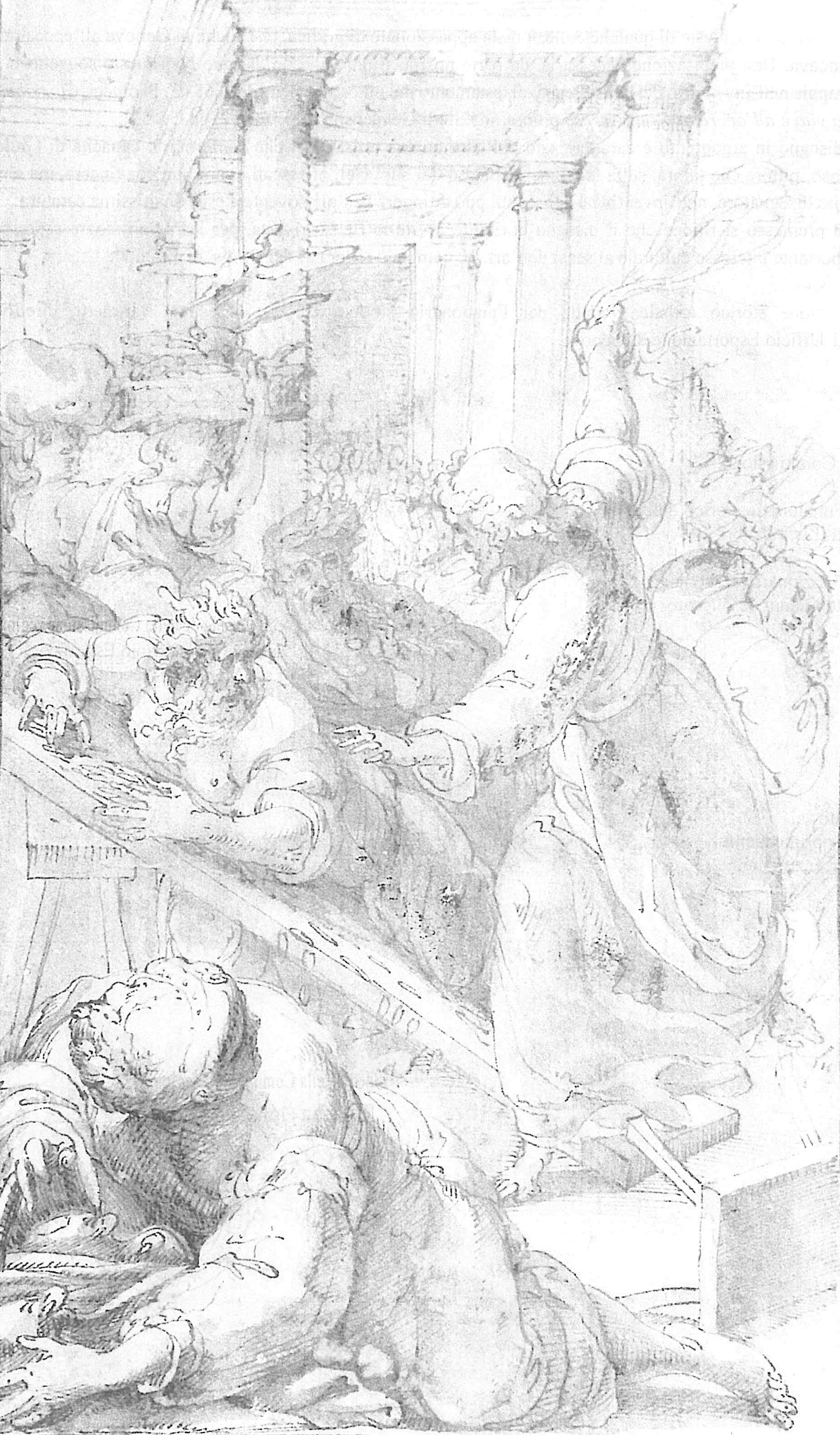 Cristo scaccia i mercanti dal tempio (disegno, opera isolata) di Benso Giulio (attribuito) (XVII)