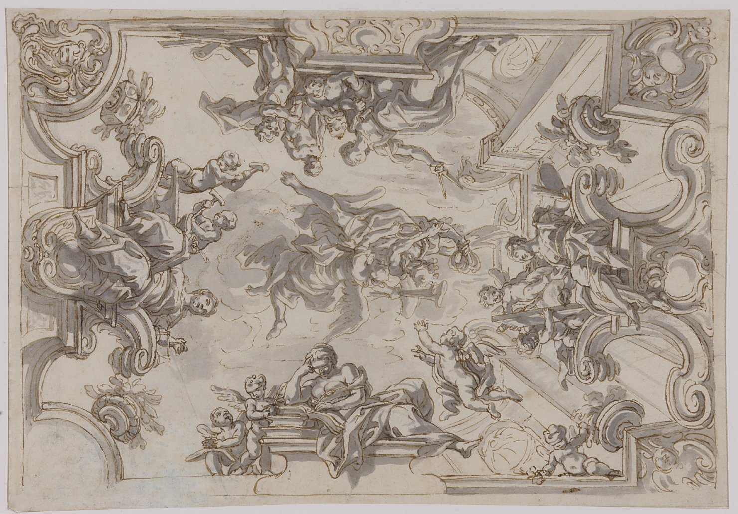 Il Tempo e la Fama (disegno, opera isolata) di Campora, Francesco (secondo quarto XVIII)