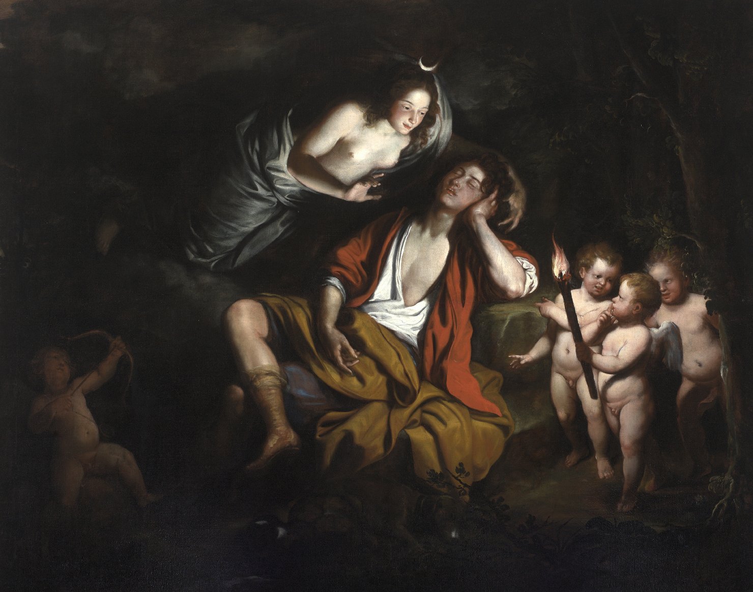 Diana e Endimione (dipinto, elemento d'insieme) di Fiasella, Domenico (detto il Sarzana), Casoni, Giovanni Battista (XVII)