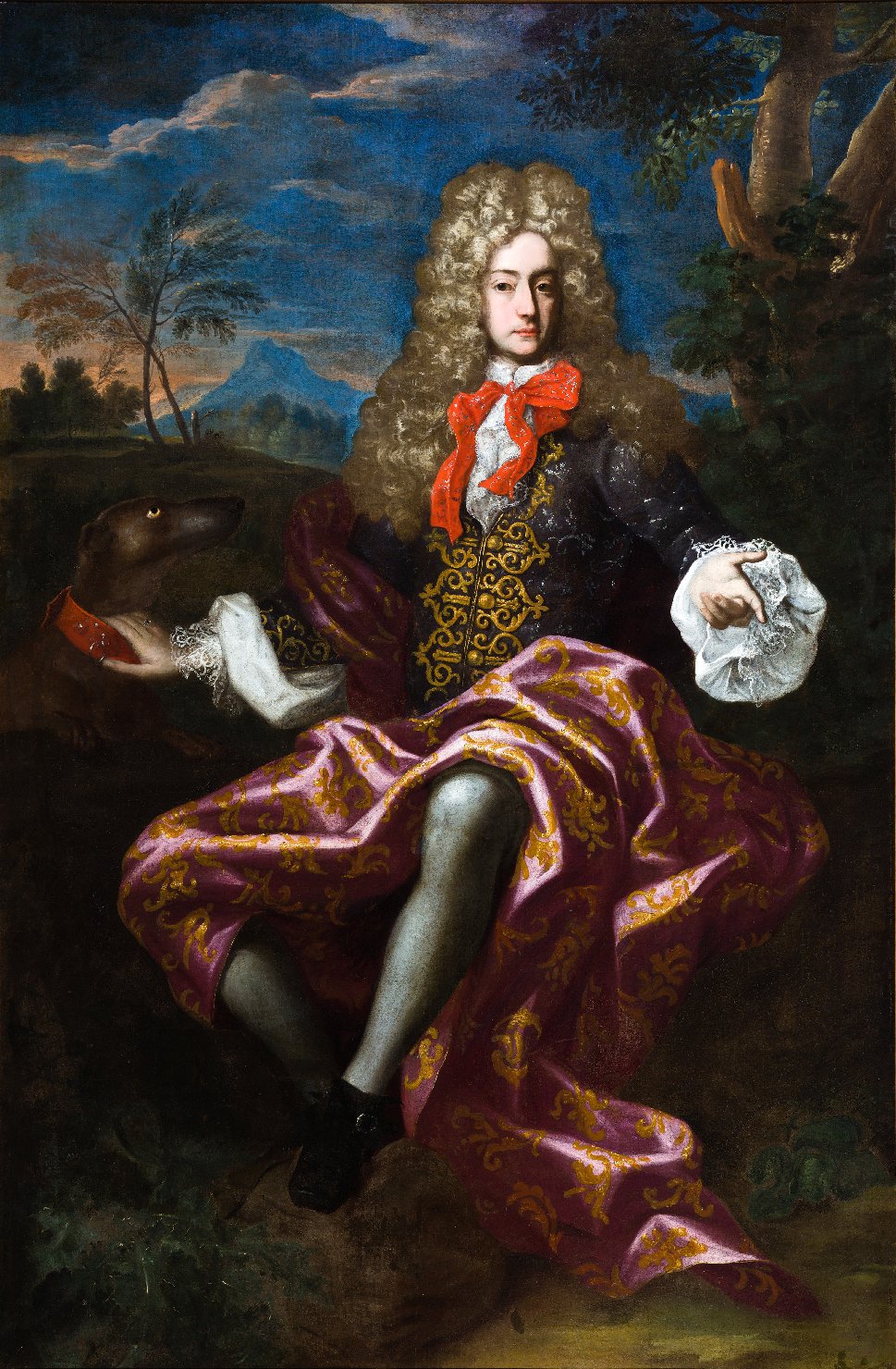 Ritratto di gentiluomo con cane (dipinto, opera isolata) di Bocciardo, Domenico (attribuito) (XVIII)