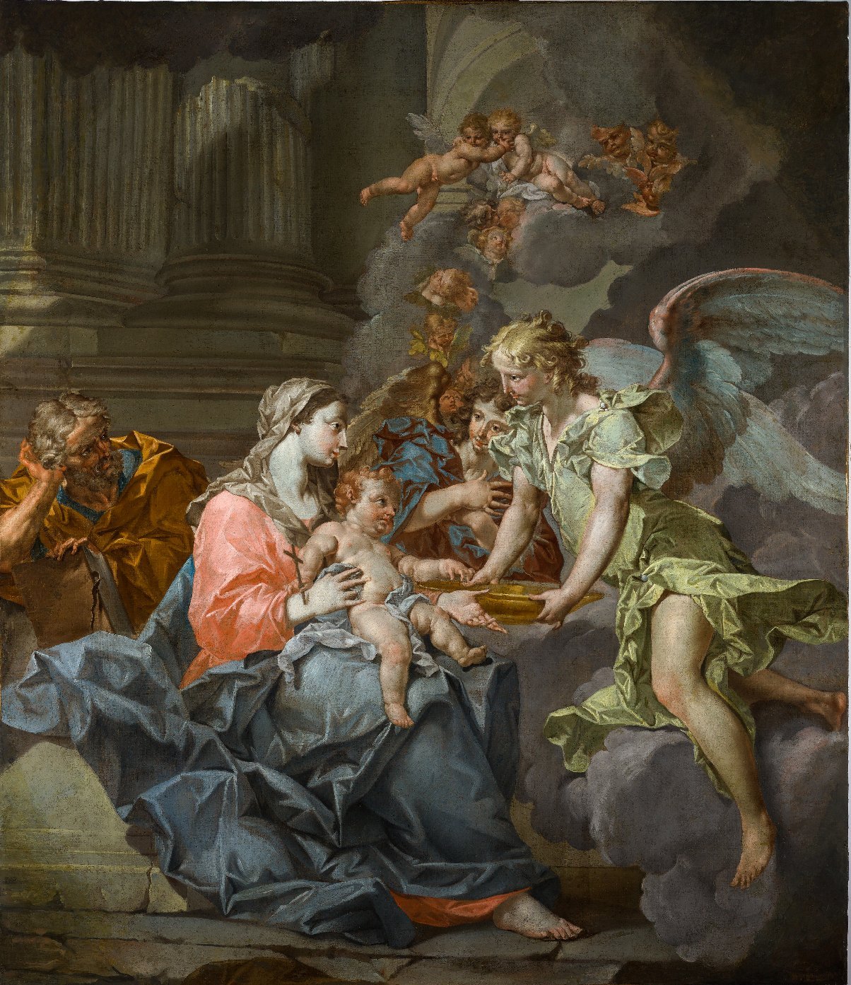 Sacra Famiglia con angeli (dipinto, opera isolata) di Galeotti, Sebastiano (XVIII)