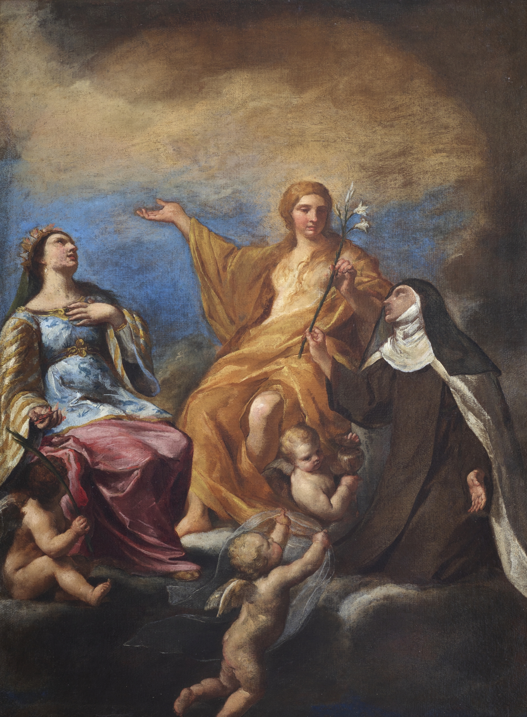 Le tre Maddalene (Santa Maria Maddalena, Santa Maria Maddalena del Giappone e Santa Maria Maddalena de' Pazzi) (dipinto, opera isolata) di Sacchi, Andrea - ambito romano (XVII)