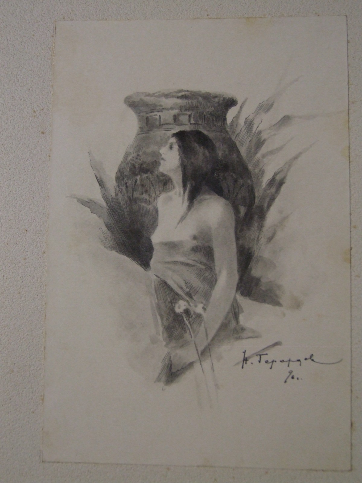 donna con vaso (disegno) - ambito russo (fine XIX)