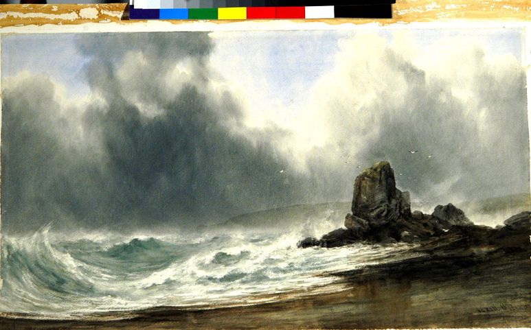 Costa scozzese, paesaggio marino (disegno, pendant) di Hall George Lothian (terzo quarto sec. XIX)