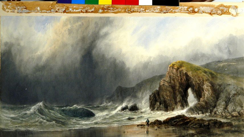 Costa scozzese, paesaggio marino (disegno, pendant) di Hall George Lothian (terzo quarto XIX)