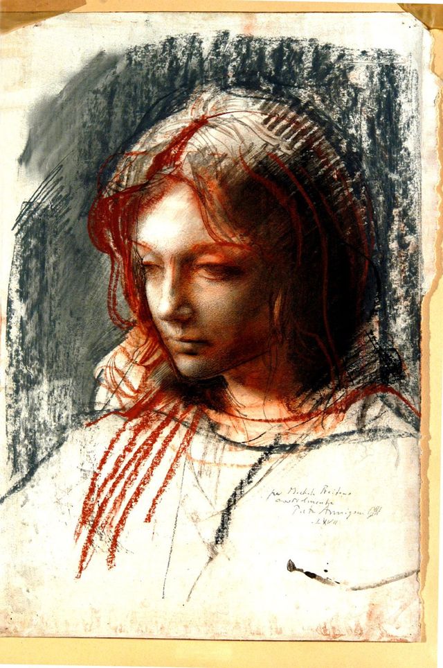 Ritratto di donna, figura femminile (disegno) di Annigoni Pietro (terzo quarto sec. XX)