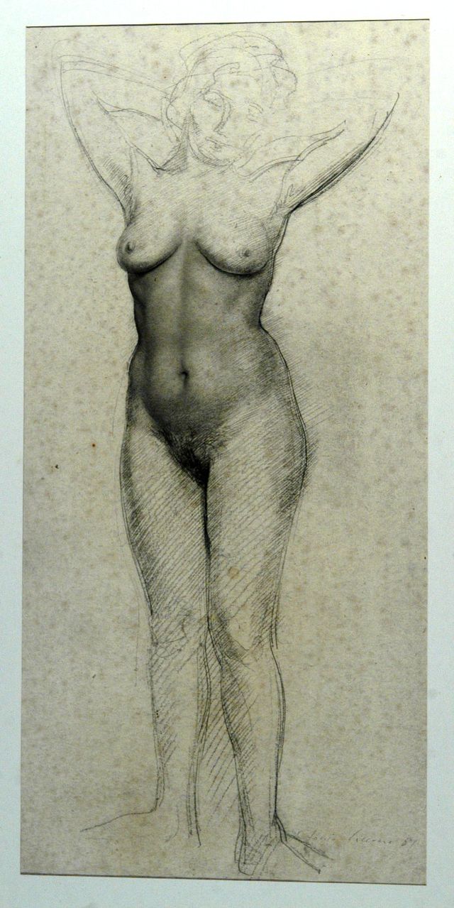 Nudo di donna, figura femminile nuda (disegno) di Ciccone Antonio (terzo quarto XX)