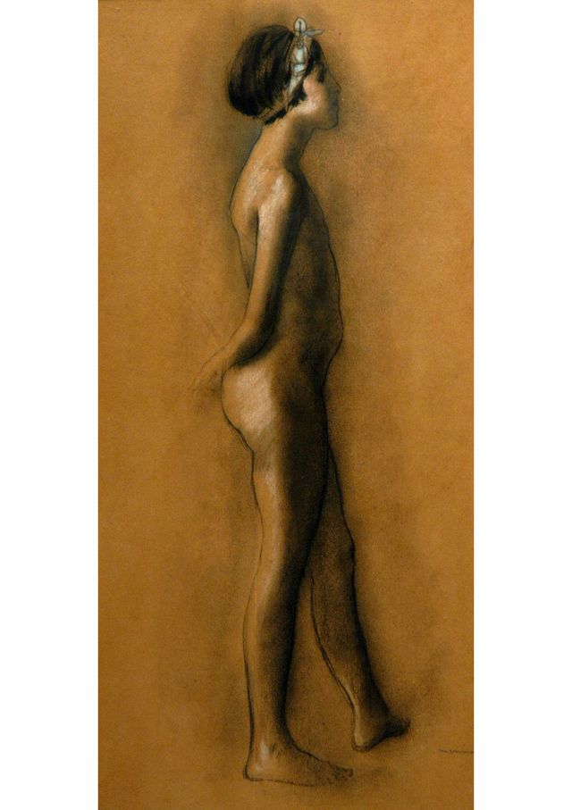 Nudo di ragazza, figura femminile (disegno) di Messina Francesco (secondo quarto XX)