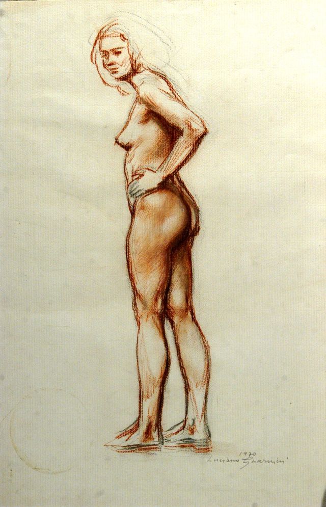 Nudo di donna, figura femminile nuda (disegno) di Guarnieri Luciano (terzo quarto XX)