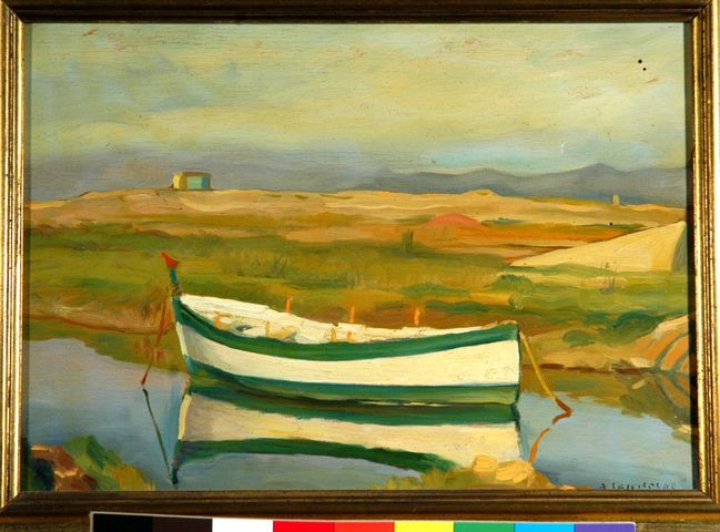 Calura, paesaggio fluviale (dipinto) di Trivisonno Amedeo (XX)