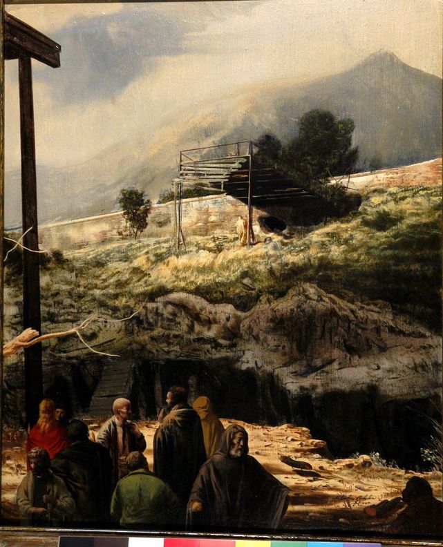 Gruppo di discepoli, scena biblica (dipinto) di Pistolesi Silvestro (ultimo quarto sec. XX)