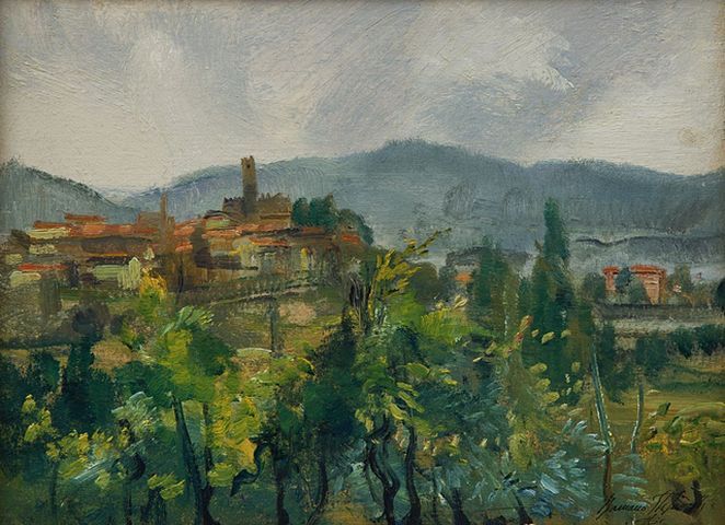 Paesaggio, paesaggio (dipinto, opera isolata) di Romano Stefanelli (attribuito) (seconda metà sec. XX)