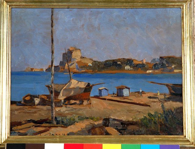 Marina di Massa, paesaggio marino (dipinto) di Scarano Marcello (XX)