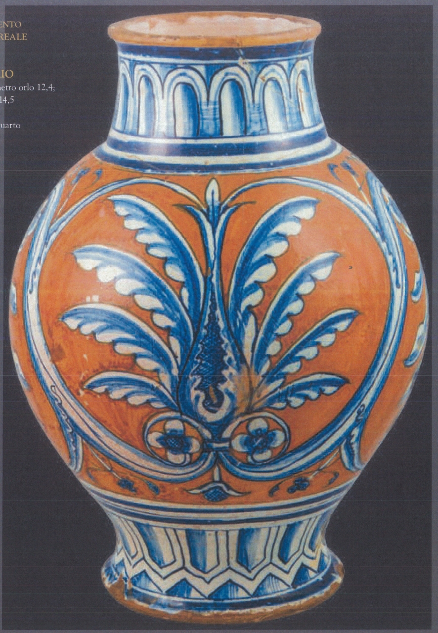 motivi decorativi geometrici e vegetali (vaso - apotecario, opera isolata) - ambito pesarese (ultimo quarto XV)