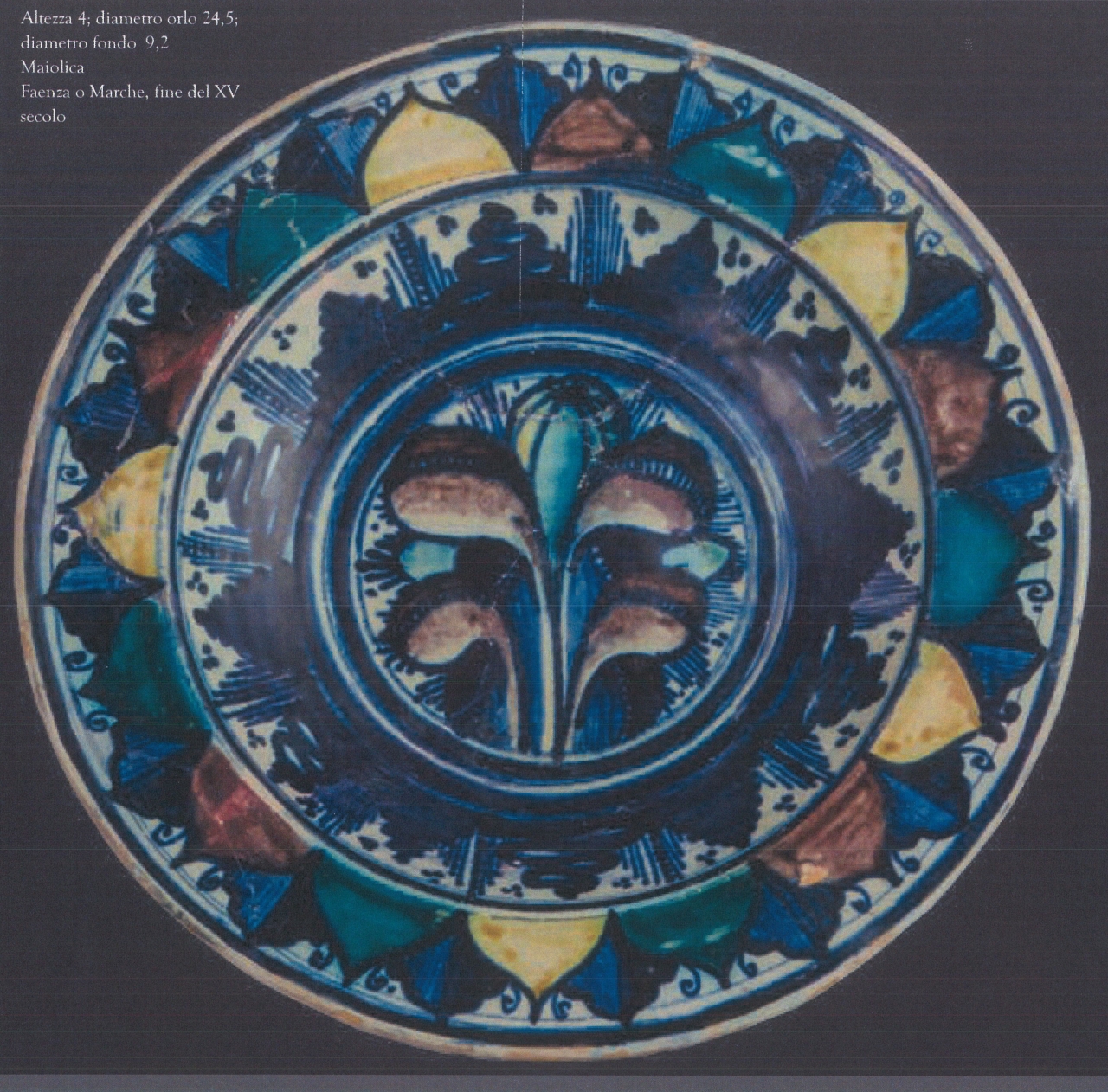 motivi decorativi geometrici e vegetali (piatto, opera isolata) - ambito faentino (fine XV)