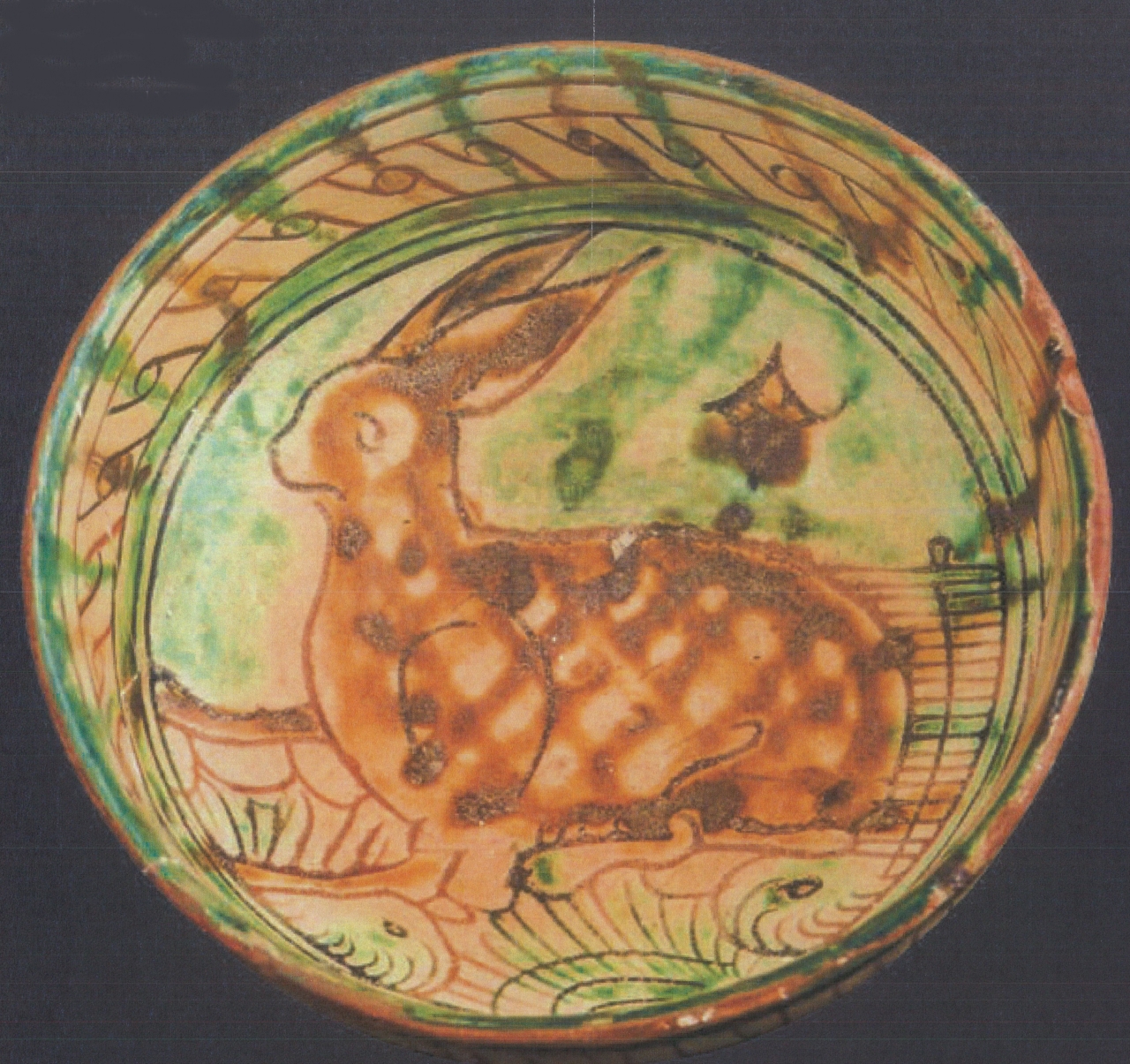 lepre con motivi decorativi geometrici e vegetali (ciotola, opera isolata) - bottega emiliano-romagnola (seconda metà XV)
